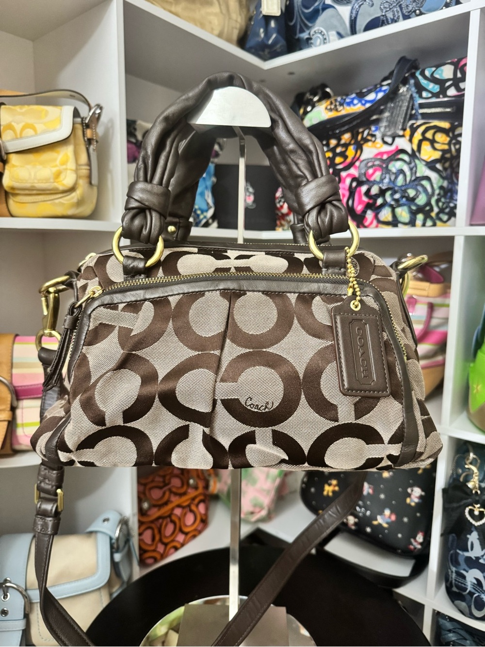 Coach 2009 Brown Signature Canvas Parker Op Art Satchel